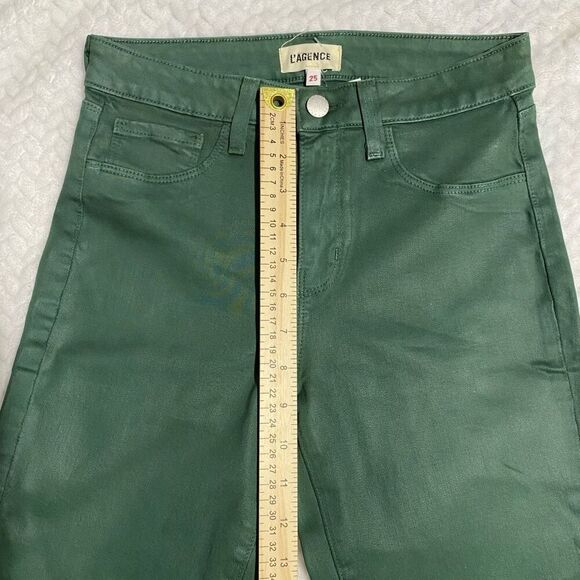 L'Agence Marguerite Blanks High Rise Skinny Ankle Green Coated Jeans Size 25 - Picture 4 of 8